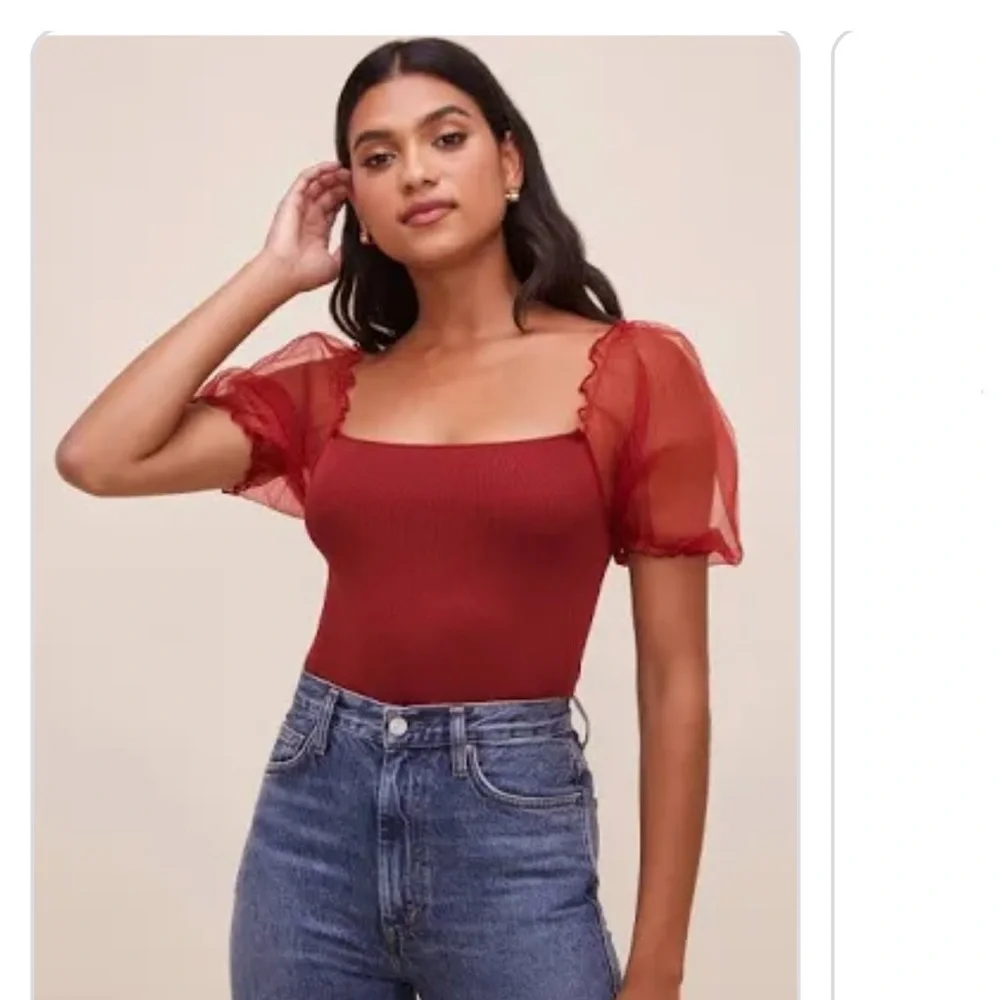 Red Puff Sleeve Bodysuit - Picture 4 of 5